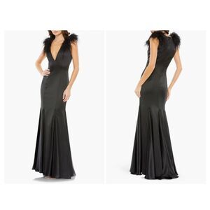 Mac Duggal Black Feathered Maxi Dress